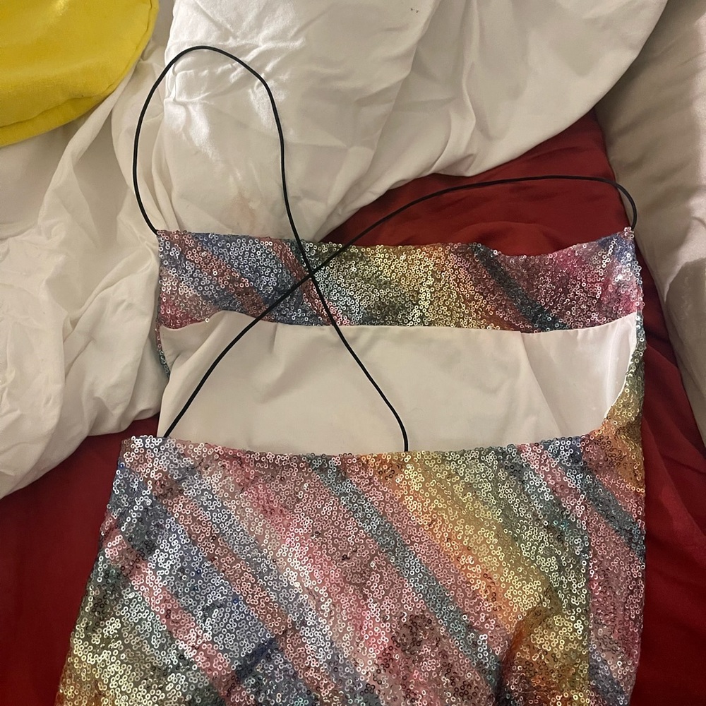 Super down sequin rainbow cross back tank top s/xs